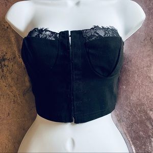 Black Hook & Eye Lace Trim Bustier / Corset Top